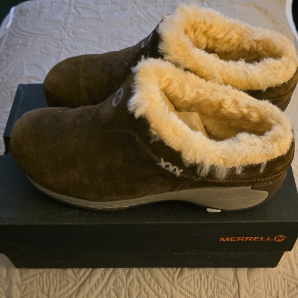 Merrell Encore Q3 ICE Stone Color Shearling Clogs, Arch Support, Woman 5.5